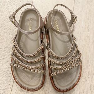 CHANEL satin chunky chain link dad sandal style size 38